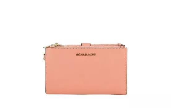 Jet Set Travel Signature кожаный большой кошелек с двойной молнией на запястье Sherbert Michael Kors