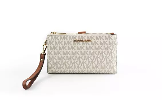 Jet Set Travel Signature кожаный большой кошелек с двойной молнией на запястье Michael Kors