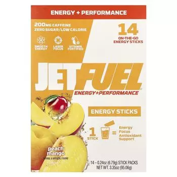 JetFuel, Energy + Performance, энергетические палочки, персик и манго, 14 упаковок Sick Pack, по 0,24 унции (6,79 г) каждый Gat