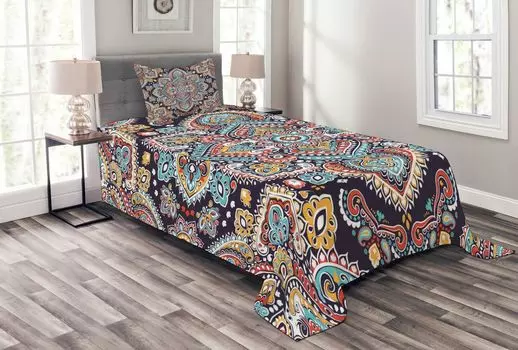 Этнический комплект покрывала ABAKUHAUS, Vintage Boho Art, комплект с моющимися наволочками, для односпальных кроватей 170 x 220 см, разноцветный