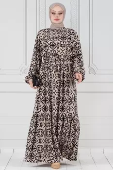 Этно-Вискозное платье с тоннелем на талии Sevitli, бежевый