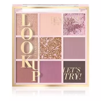 Эвелин Смотри вверх, давай попробуем! Палитра теней для век из 9 цветов в розовых и бежевых оттенках, Eveline Cosmetics