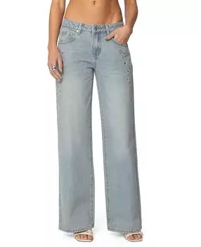 Эверли Джинсы с заклепками, низкой посадкой, светлый деним Edikted, синий