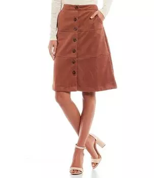 Эволюционная замшевая юбка на пуговицах Evolutionary, коричневый