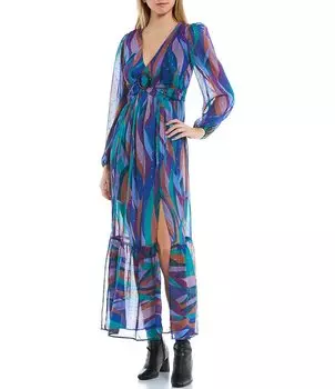 Эволюционное платье макси с уплотнительным кольцом на талии и длинными рукавами Evolutionary, мультиколор