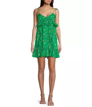 Эволюционное платье с завязками на плечах и принтом на тонких бретельках Evolutionary, зеленый