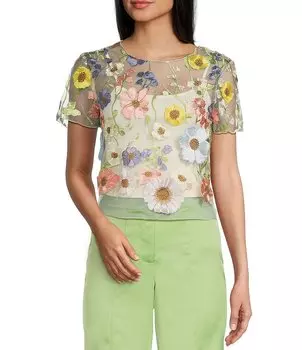 Эволюционный топ с короткими рукавами и 3D цветочным принтом Evolutionary, цветочный