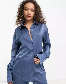 Эксклюзивная атласная рубашка оверсайз цвета I Saw It First синего цвета