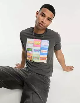 Эксклюзивная черная футболка Levi's для ASOS с неоновыми логотипами по всей поверхности.