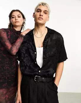 Эксклюзивная черная рубашка с короткими рукавами с графическим принтом AllSaints x ASOS Ross Cross