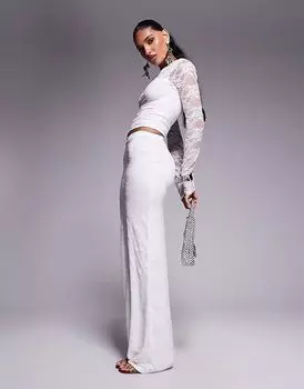 Эксклюзивная двухслойная облегающая кружевная юбка-макси от Kaiia белого цвета