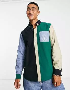 Эксклюзивная коллаборация с полосатой рубашкой Polo Ralph Lauren x ASOS в стиле колор-блок в черных тонах