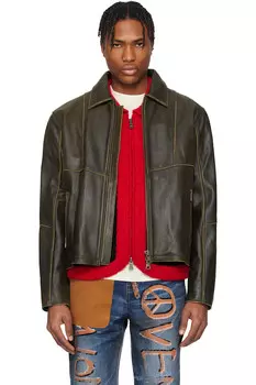 Эксклюзивная коричневая кожаная куртка с молнией Dreszen от Ssense Andersson Bell, мультиколор