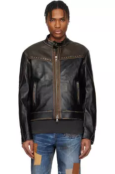 Эксклюзивная коричневая винтажная кожаная куртка байкера Ssense Andersson Bell, черный