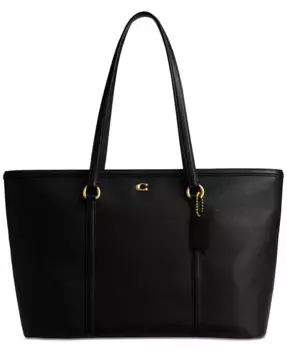 Эксклюзивная оптовая кожаная сумка-тоут Legacy Large Zip из рельефной кожи Pebble COACH, коричневый/бежевый