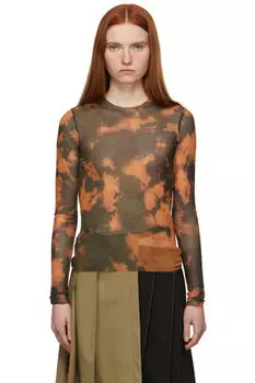 Эксклюзивная оранжевая сетчатая футболка с длинным рукавом от SSENSE Marques Almeida