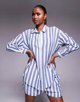 Эксклюзивная рубашка свободного кроя Kaiia из хлопка в сине-белую полоску в стиле шезлонга