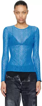 Эксклюзивная синяя футболка с длинным рукавом SSENSE Marine Serre