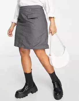 Эксклюзивная темно-серая мини-юбка карго с карманами Pieces Curve Pieces Plus