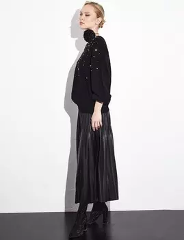 Эксклюзивная трикотажная блузка с рукавами реглан с камнями и жемчугом, черная Kayra