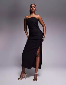 Эксклюзивная юбка Kaiia мидакси с боковыми разрезами и завязками, черный цвет