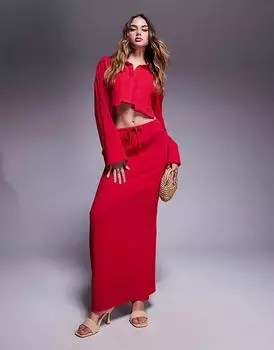 Эксклюзивная юбка-макси из текстурированного хлопка с завязками от Kaiia красного цвета