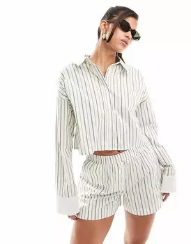 Эксклюзивная укороченная рубашка Kaiia в белую и зеленую полоску