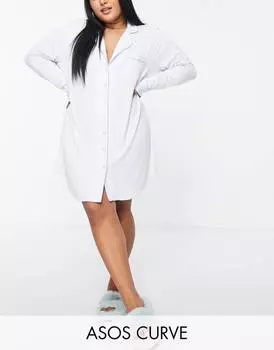 Эксклюзивная вискозная рубашка для сна синего цвета ASOS DESIGN Curve
