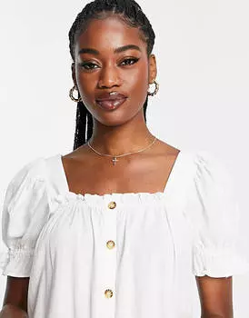 Эксклюзивное белое платье миди на пуговицах с объемными рукавами Pieces