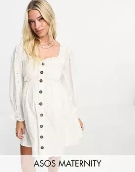 Эксклюзивное белое платье с квадратным вырезом и пуговицами ASOS DESIGN Maternity