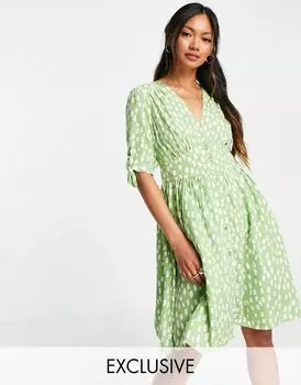 Эксклюзивное чайное мини-платье Vero Moda с зеленым точечным принтом
