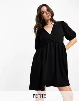 Эксклюзивное черное фактурное платье мини с v-образным вырезом Pieces Petite