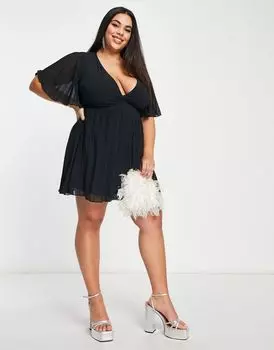 Эксклюзивное черное мини-платье с рукавами-кимоно и завязкой на талии ASOS DESIGN Curve
