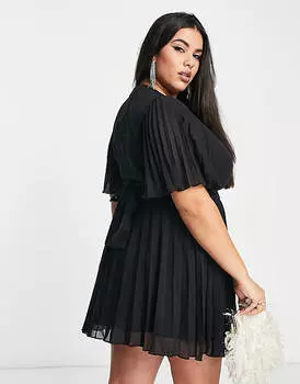 Эксклюзивное черное мини-платье с рукавами-кимоно и завязкой на талии ASOS DESIGN Curve