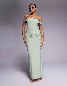 Эксклюзивное двухслойное облегающее платье макси Kaiia со сборками на талии в цвете шалфея