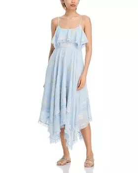 Эксклюзивное макси-платье Ema Floral из шифона с цветочным принтом AQUA, синий