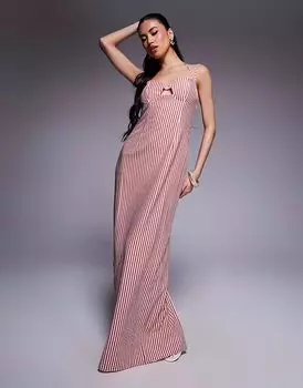 Эксклюзивное макси-платье Kaiia с вырезом-замочной скважиной и американской проймой в полоску красного и белого цвета