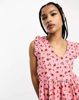 Эксклюзивное мини-платье розового и сиреневого цвета с оборкой на спине JDY Petite