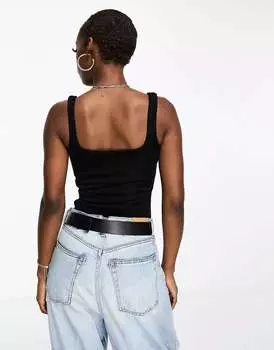 Эксклюзивное облегающее боди черного цвета с квадратным вырезом In The Style