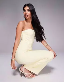 Эксклюзивное облегающее платье-бандо макси от Fashionkilla в лимонном цвете