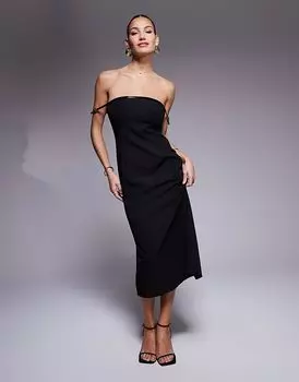 Эксклюзивное облегающее платье-миди с пряжкой-бардо черного цвета Kaiia