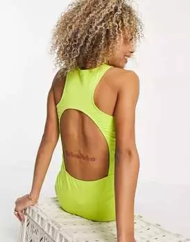 Эксклюзивное облегающее платье ярко-салатового цвета с высоким воротником и вырезом Noisy May