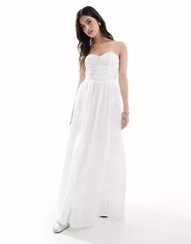 Эксклюзивное платье-бандо Frolic с вышивкой в форме сердца и завязками сзади, макси-платье белого цвета