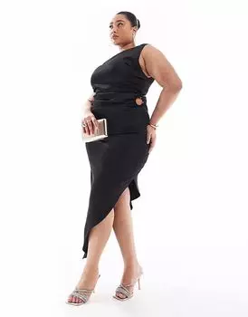 Эксклюзивное платье миди Renee Studio Plus с вырезом в виде кольца и асимметричным подолом черного цвета
