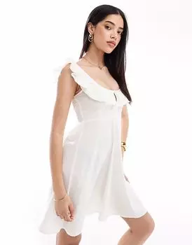 Эксклюзивное пляжное мини-платье Esmee с оборками на рукавах и завязками спереди кремового цвета Esme