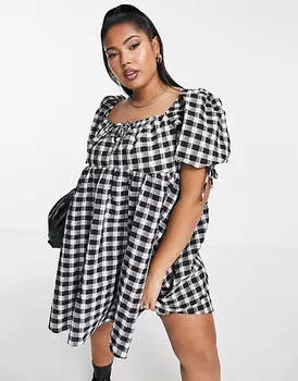 Эксклюзивное свободное платье мини в клетку ASOS DESIGN Curve
