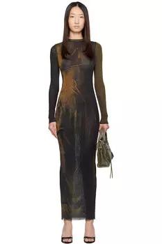 Эксклюзивное зеленое платье макси с кислотным принтом Ssense Jean Paul Gaultier, мультиколор