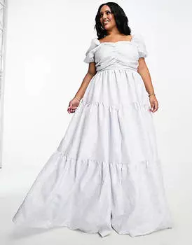 Эксклюзивное жаккардовое платье макси с пышными рукавами Collective the Label Curve