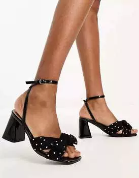 Эксклюзивные черные босоножки на среднем каблуке Glamorous с бантом