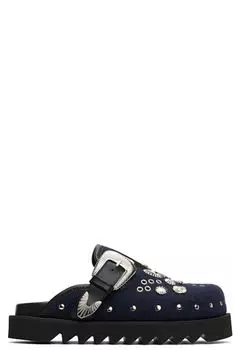 Эксклюзивные черные и темно-синие туфли-сабо с металлическими люверсами от SSENSE Toga Virilis